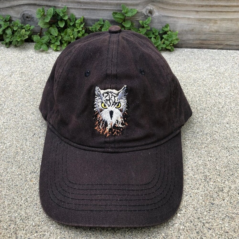 VTG QUEENSBORO Owl Baseball Dad Hat Men's One Size Black Adjustable Cotton Cap​